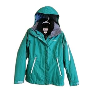 Columbia 3 In 1 Coat Women's Small White Green Interchange Hooded Ski Warm